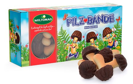 Pilz-Bande Mini-Kekse mit kakaohaltiger Fettglasur 60g Pilz-Bandе Веселые грибочки вкус молочного ш